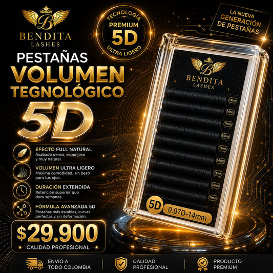 Pestañas Volumen Tecnológico 5D W 0.07 D  Bendita Lashes | Máximo Volumen Profesional Ultra Ligero
