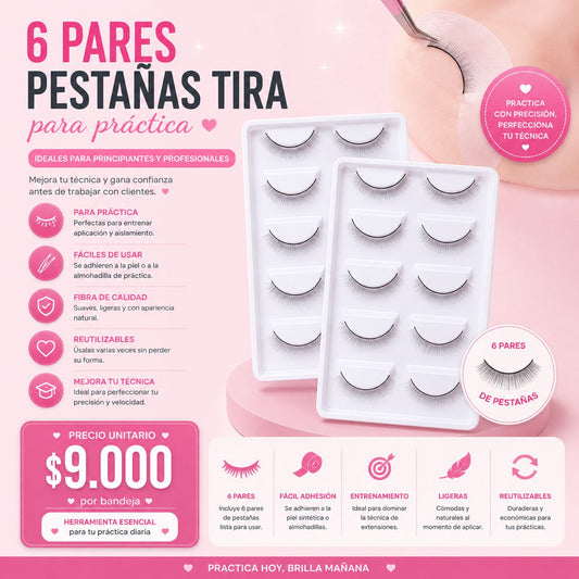 Pestañas de Práctica para Extensiones | Bandeja con 6 Pares Reutilizables