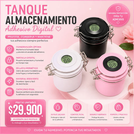 Tanque Hermético para Adhesivo de Pestañas con Termómetro e Higrómetro Digital | Conservación Profesional