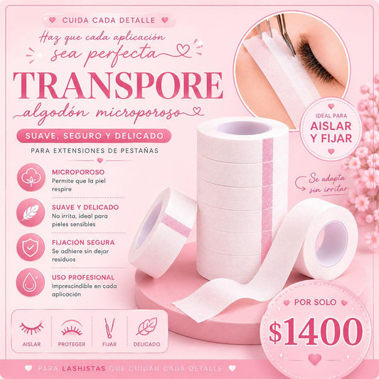 Transpore Microporoso para Extensiones de Pestañas | Cinta Suave Hipoalergénica para Lashistas