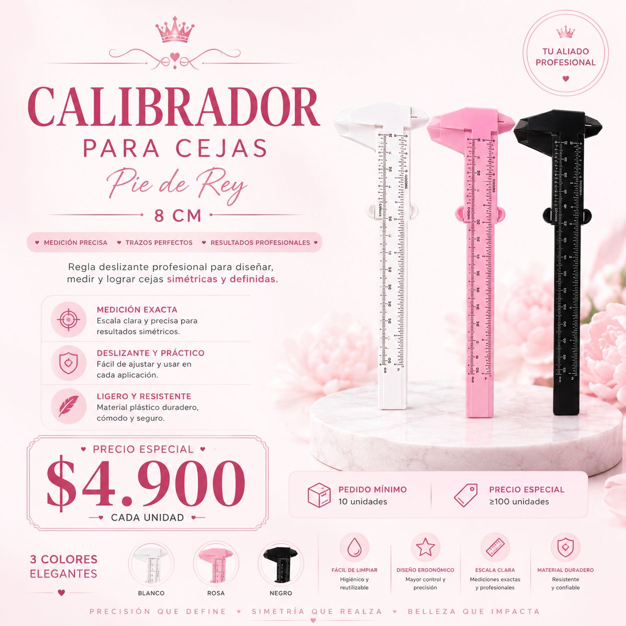 Calibrador Pie De Rey 150mm (15cm) para Cejas | Medidor Profesional para Diseño y Simetría