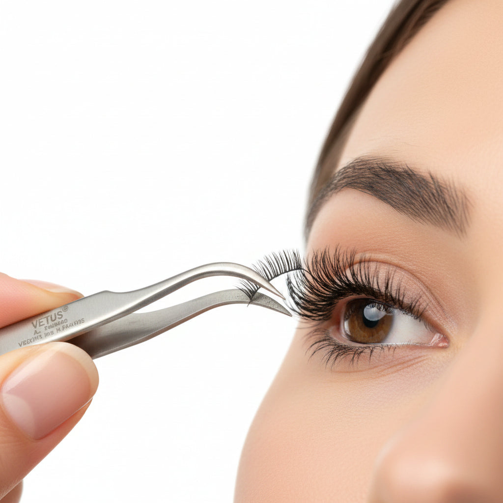 Pinza Profesional Vetus ST-15 para Extensiones de Pestañas – Acero Inoxidable