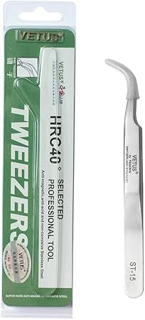 Pinza Profesional Vetus ST-15 para Extensiones de Pestañas – Acero Inoxidable