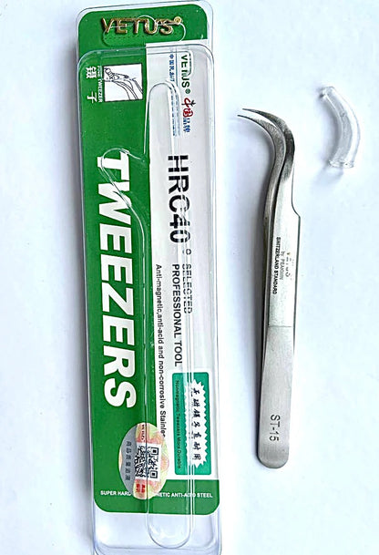 Pinza Profesional Vetus ST-15 para Extensiones de Pestañas – Acero Inoxidable