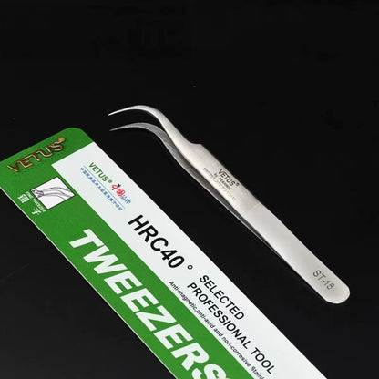 Pinza Profesional Vetus ST-15 para Extensiones de Pestañas – Acero Inoxidable