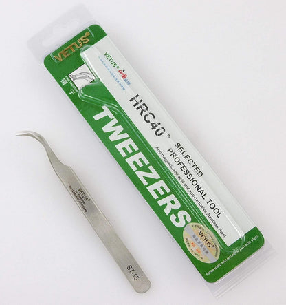 Pinza Profesional Vetus ST-15 para Extensiones de Pestañas – Acero Inoxidable